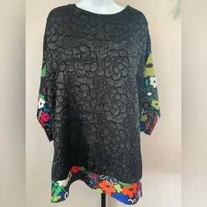 NWT Berek Black Tunic with Vibrant Floral Sleeves